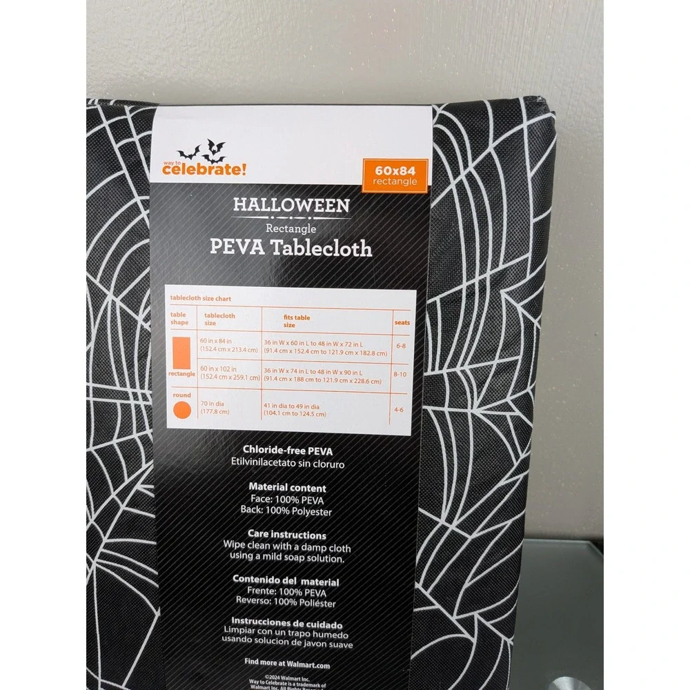 Way to Celebrate Halloween Spiderweb PEVA Tablecloth Black White 60x84 Rectangle